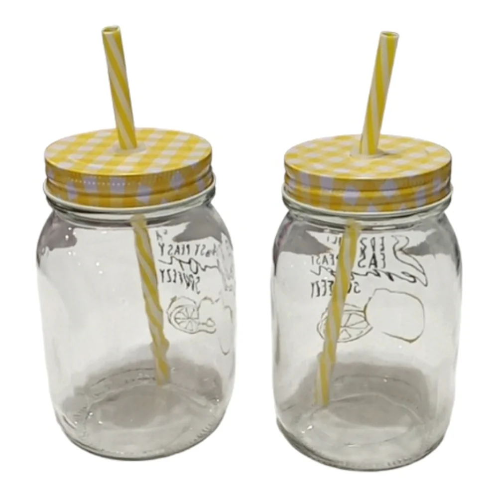 Set of 2 Easy Peasy Lemon Squeezy Glass Mason Jar Tumblers
